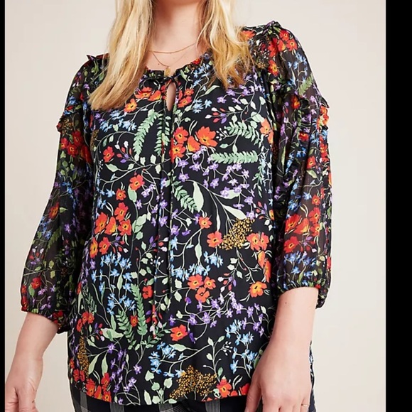 Anthropologie Maeve Jacquin Floral Peasant Blouse M Top - Picture 1 of 8